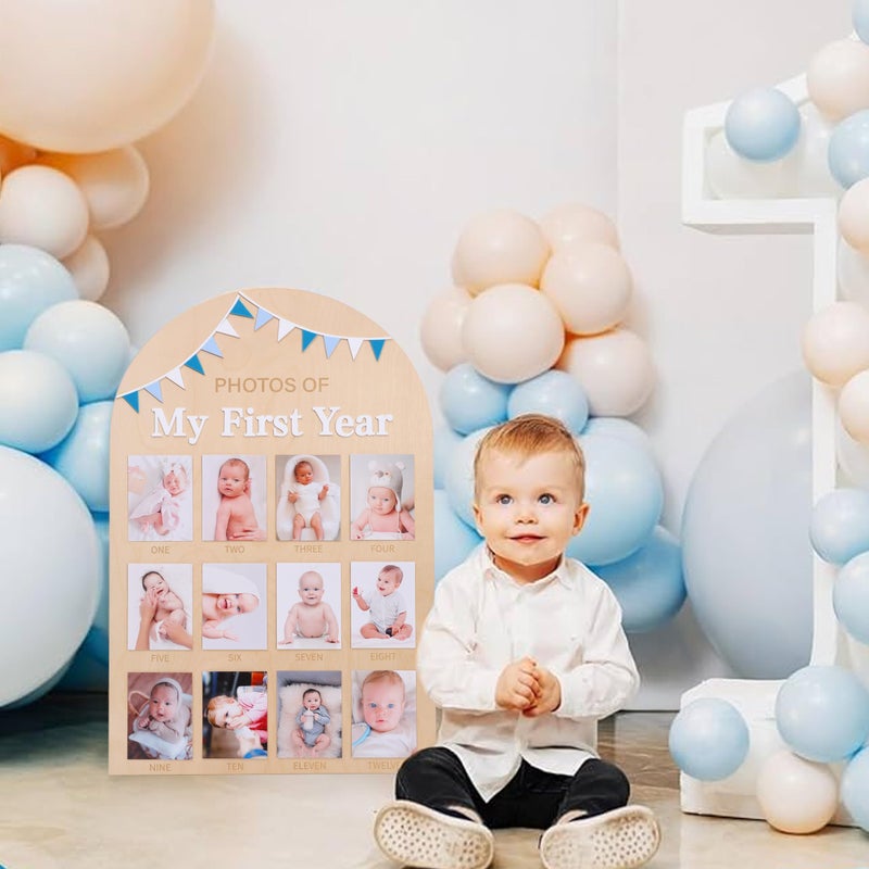 Jissoo Photos of My First Year Wood Board - Newborn 1 to 12 Months Photo Display,1st Birthday Growth Photos Record Sign,Monthly Milestone Photo Board,Rustic Keepsake Nursery Decorations - Image 3