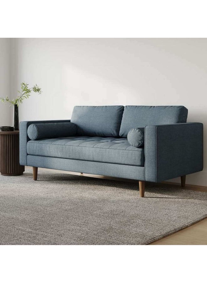 Homzmart Swedish Wood and Linen 2-Seater Sofa - Blue - Image 1