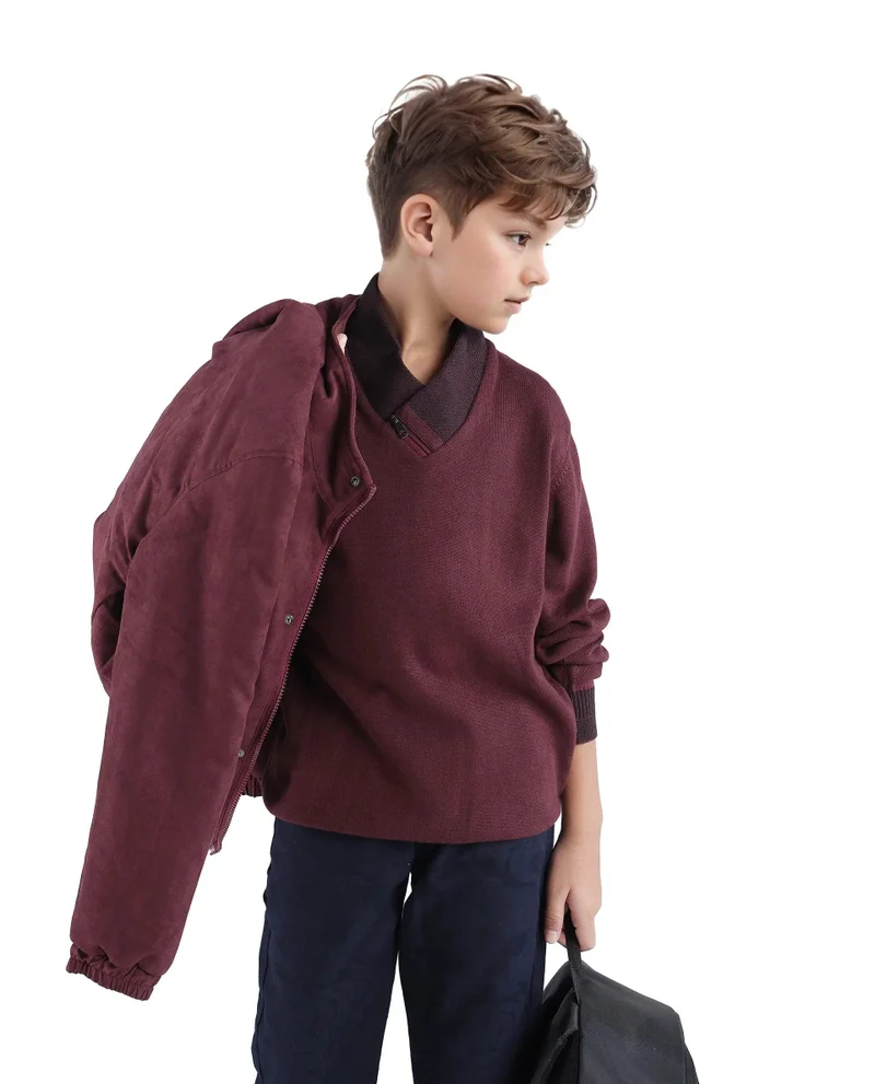 رير ونز Rare Ones Kids Denv Maroon Full Sleeve Casual Zipper Regular Sweater