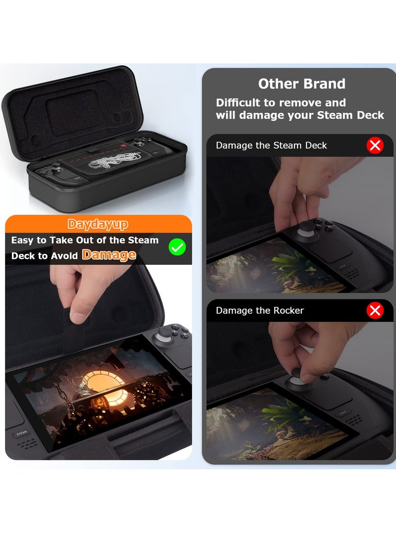 Hard Shell Carrying Case for Steam Deck, Fits Charger AC Adapter with 10 SD Games Cartridges and Stand, Travel Pouch for Steam Deck Console and Accessories