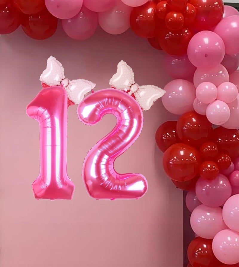Kwuz 40 Inch Pink Number 12 Balloon with Mini Bow Balloons for Girls 12th Birthday Party Decoration, Pink Princess Western Cowgirl Theme Sweet Twelve Birthday Party Balloons Decorations Supplies Decor - Image 4