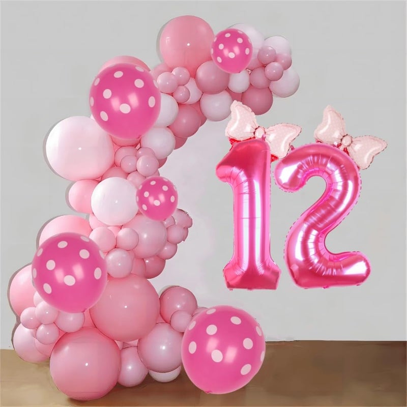 Kwuz 40 Inch Pink Number 12 Balloon with Mini Bow Balloons for Girls 12th Birthday Party Decoration, Pink Princess Western Cowgirl Theme Sweet Twelve Birthday Party Balloons Decorations Supplies Decor - Image 2
