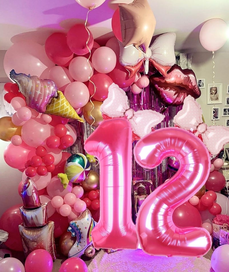 Kwuz 40 Inch Pink Number 12 Balloon with Mini Bow Balloons for Girls 12th Birthday Party Decoration, Pink Princess Western Cowgirl Theme Sweet Twelve Birthday Party Balloons Decorations Supplies Decor - Image 3
