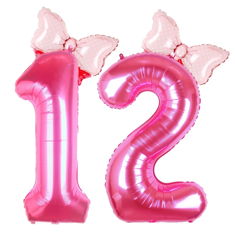 Kwuz 40 Inch Pink Number 12 Balloon with Mini Bow Balloons for Girls 12th Birthday Party Decoration, Pink Princess Western Cowgirl Theme Sweet Twelve Birthday Party Balloons Decorations Supplies Decor - Image 1