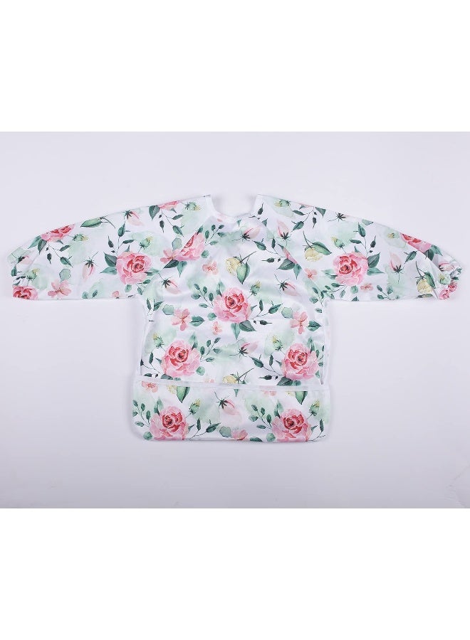 Sigzagor Baby Bib Sleeved Shirt With Pocket 1-3 years old Toddler Drawing (Pink Flowers Rose) - Image 4