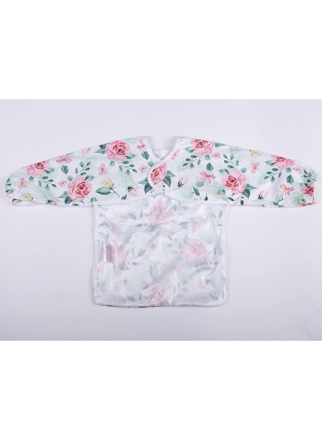 Sigzagor Baby Bib Sleeved Shirt With Pocket 1-3 years old Toddler Drawing (Pink Flowers Rose) - Image 3