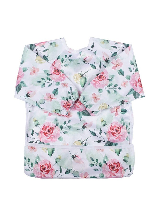 Sigzagor Baby Bib Sleeved Shirt With Pocket 1-3 years old Toddler Drawing (Pink Flowers Rose) - Image 1