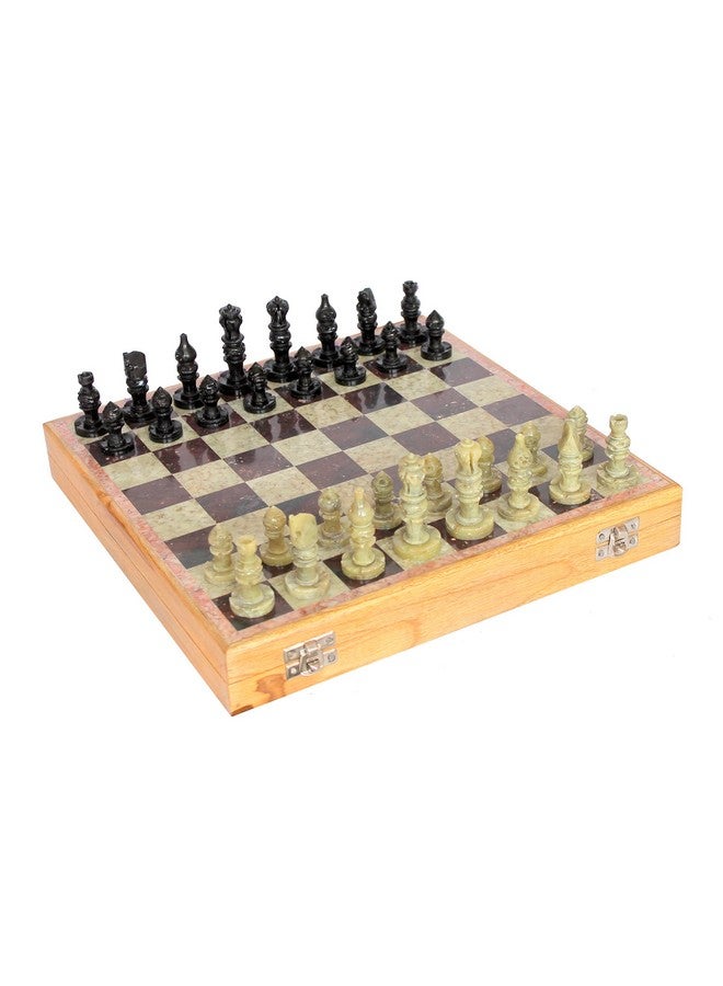 StonKraft 10" Handcarved Chess Board with Wooden Base & Stone Inlaid Work - Chess Game Board Set with Handcrafted Natural Stone Piece with Free Chess Set,for-All Ages, All Ages, Brown - Image 3