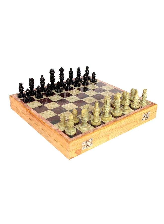StonKraft 10" Handcarved Chess Board with Wooden Base & Stone Inlaid Work - Chess Game Board Set with Handcrafted Natural Stone Piece with Free Chess Set,for-All Ages, All Ages, Brown - Image 2