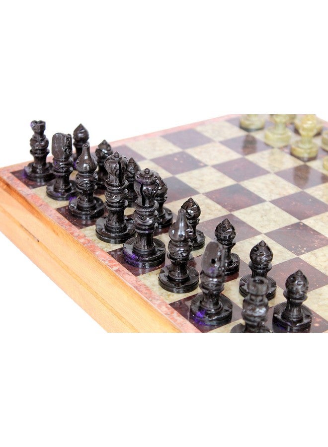 StonKraft 10" Handcarved Chess Board with Wooden Base & Stone Inlaid Work - Chess Game Board Set with Handcrafted Natural Stone Piece with Free Chess Set,for-All Ages, All Ages, Brown - Image 4