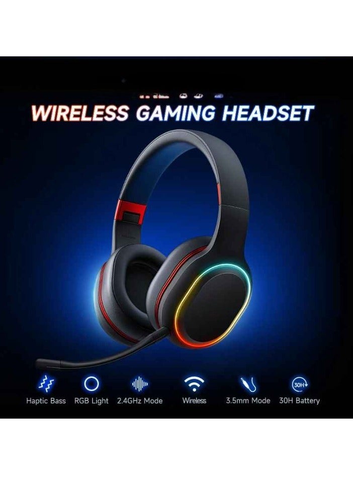 Gaming Headphones, USB Bluetooth Wireless Game Headset, High Bass Vibration Earphone With Built In Microphone And RGB Lightening For Music Gaming, (Pack Of 2pcs, Black) - Image 2