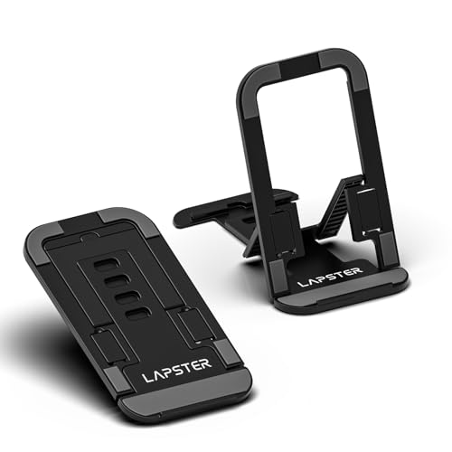 ls lapster Lapster Black Desktop Foldable Mobile and Tablet Holder, Designed with ABS Material, Offers Multiple Viewing Angles and Features Anti-Slip Strips for Added Stability-Black. - Image 1