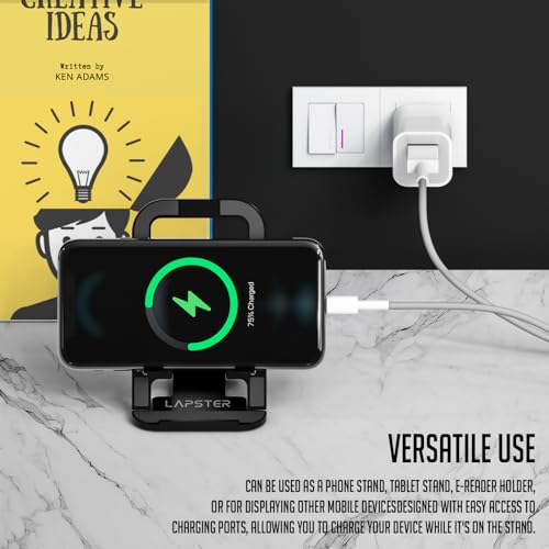 ls lapster Lapster Black Desktop Foldable Mobile and Tablet Holder, Designed with ABS Material, Offers Multiple Viewing Angles and Features Anti-Slip Strips for Added Stability-Black. - Image 4