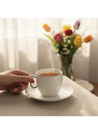 FURSAN 12PCS CERAMIC CUP AND SAUCER SET WHITE WITH SILVER 150 CM