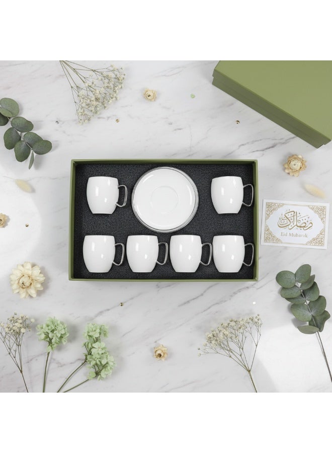 AKDC FURSAN 12PCS CERAMIC CUP AND SAUCER SET WHITE WITH SILVER 150 CM - Image 2
