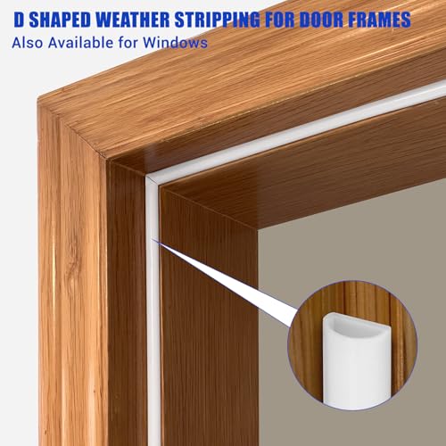 Protalwell Weather Stripping Door Seal Self Adhesive Door Weather Strip Silicone D Shaped Seal Strip for Door Frame/Window Seal, 20Ft, White (3/8" W × 1/4" T) - Image 5
