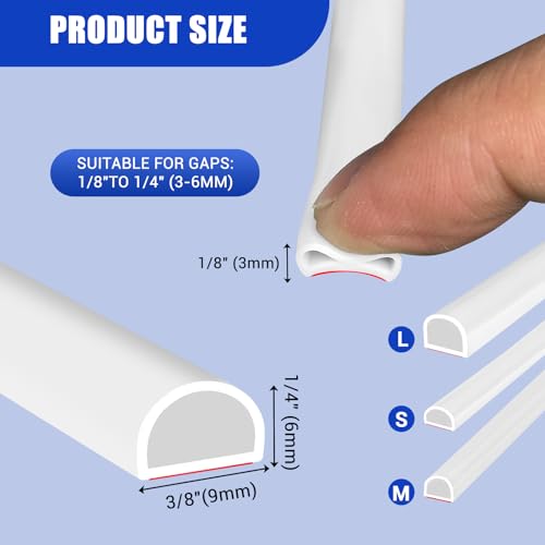 Protalwell Weather Stripping Door Seal Self Adhesive Door Weather Strip Silicone D Shaped Seal Strip for Door Frame/Window Seal, 20Ft, White (3/8" W × 1/4" T) - Image 2