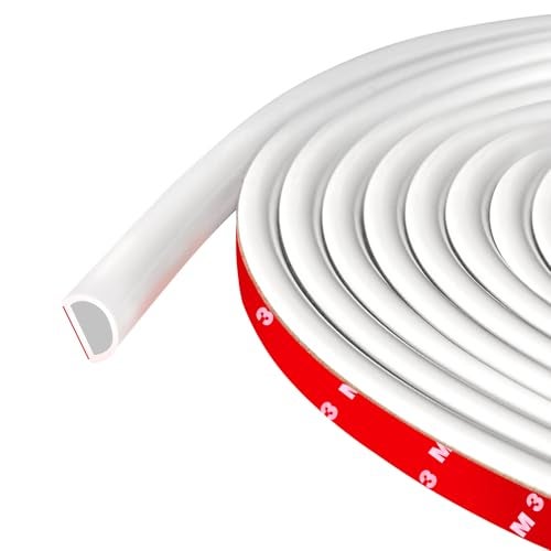 Protalwell Weather Stripping Door Seal Self Adhesive Door Weather Strip Silicone D Shaped Seal Strip for Door Frame/Window Seal, 20Ft, White (3/8" W × 1/4" T) - Image 1