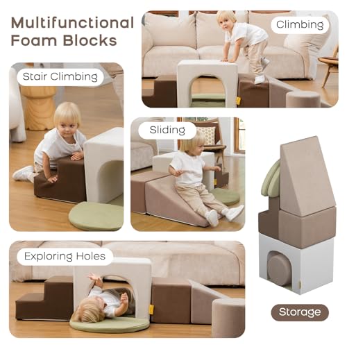BanaSuper Kids Climbing Foam Blocks Playset 7 Piece Toddler Climbing Toys Indoor Gross Motor Development Montessori Gross Motor Toy for Babies Toddlers Grey - Image 5