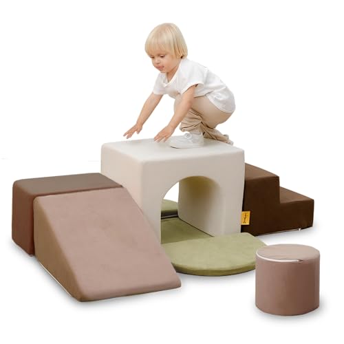 BanaSuper Kids Climbing Foam Blocks Playset 7 Piece Toddler Climbing Toys Indoor Gross Motor Development Montessori Gross Motor Toy for Babies Toddlers Grey - Image 1