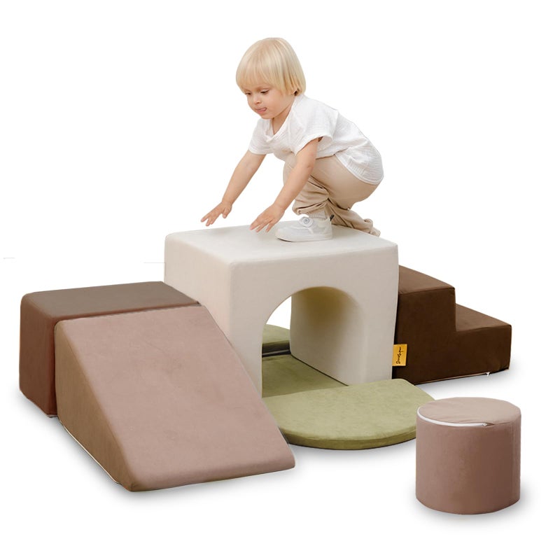 BanaSuper Kids Climbing Foam Blocks Playset 7 Piece Toddler Climbing Toys Indoor Gross Motor Development Montessori Gross Motor Toy for Babies Toddlers Grey - Image 3