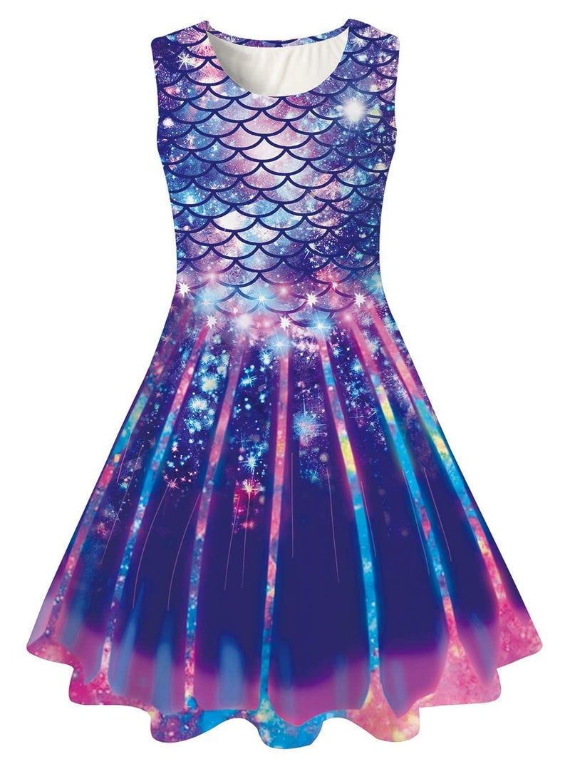Funnycokid Girls Mermaid Dress Kids Summer Sleeveless Sundress Size 10-12 Clothes Party Outfit 10-12 Years - Image 1