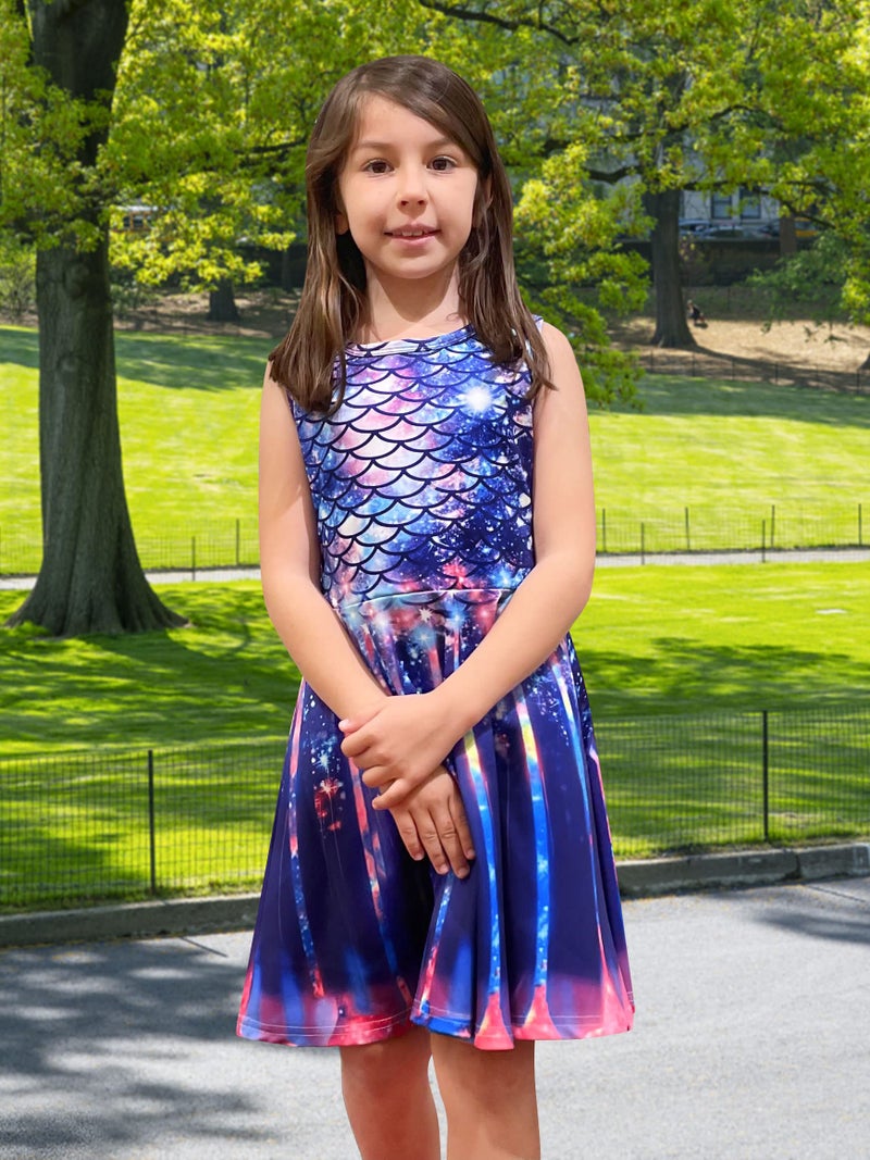 Funnycokid Girls Mermaid Dress Kids Summer Sleeveless Sundress Size 10-12 Clothes Party Outfit 10-12 Years - Image 4