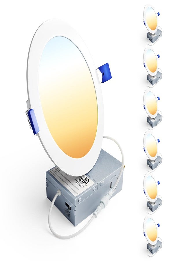 Ensenior 6 Pack 6 Inch LED Recessed Light, Dimmable, 2700K-5000K 5CCT, 1200LM High Brightness, 12W 120V, Damp Rated, ERL-12X-ETL, Ultra-Thin Canless Wafer Ceiling Light - ETL & FCC & IC - Image 1