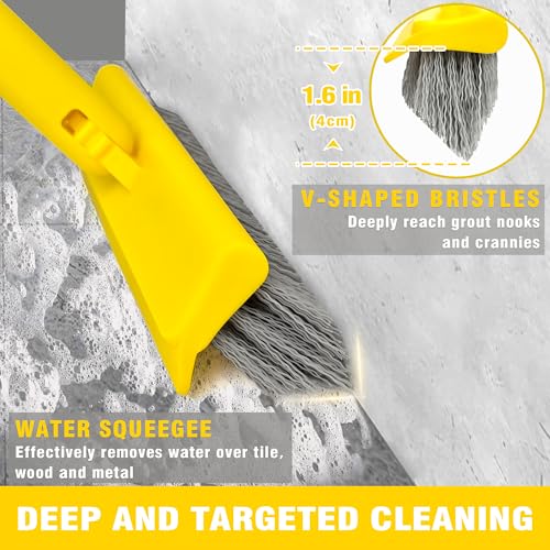 DALIPER 2 in 1 Grout Brush with 49.6" Long Handle, Swivel Grout Cleaning Brush V-Shape Grout Line Scrubber, 180°Rotatable Shower Tile Scrub with Stiff Bristle for Deep Cleaning Shower and Corner - Image 2