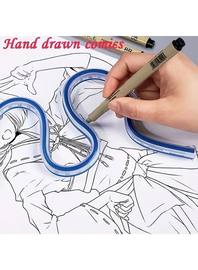مسطرة منحنية زرقاء مرنة مقياس مزدوج سم إن للرسم تصميم حرفي محمول - Image 3