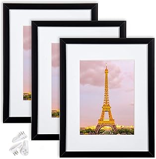 upsimples 8.5x11 Picture Frame Set of 3,Made of High Definition Glass for 6x8 with Mat or 8.5x11 Without Mat,Wall - Image 1