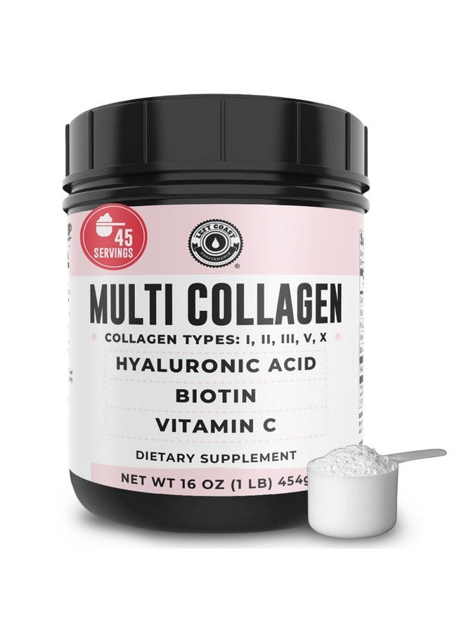 Left Coast Performance Multi Collagen Peptides Powder Types I, II, III, V, X Multi Collagen Protein Powder with Hyaluronic Acid, Biotin, Vitamin C, For Skin Hair Nails Joints and Gut Health - Keto, Non-GMO Supplement  - Image 1