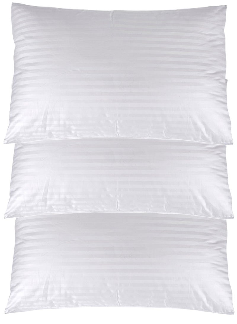 Pack of 3 Set Cotton Pillow -Stripe Fabric -White 50X90cm Made in Uae