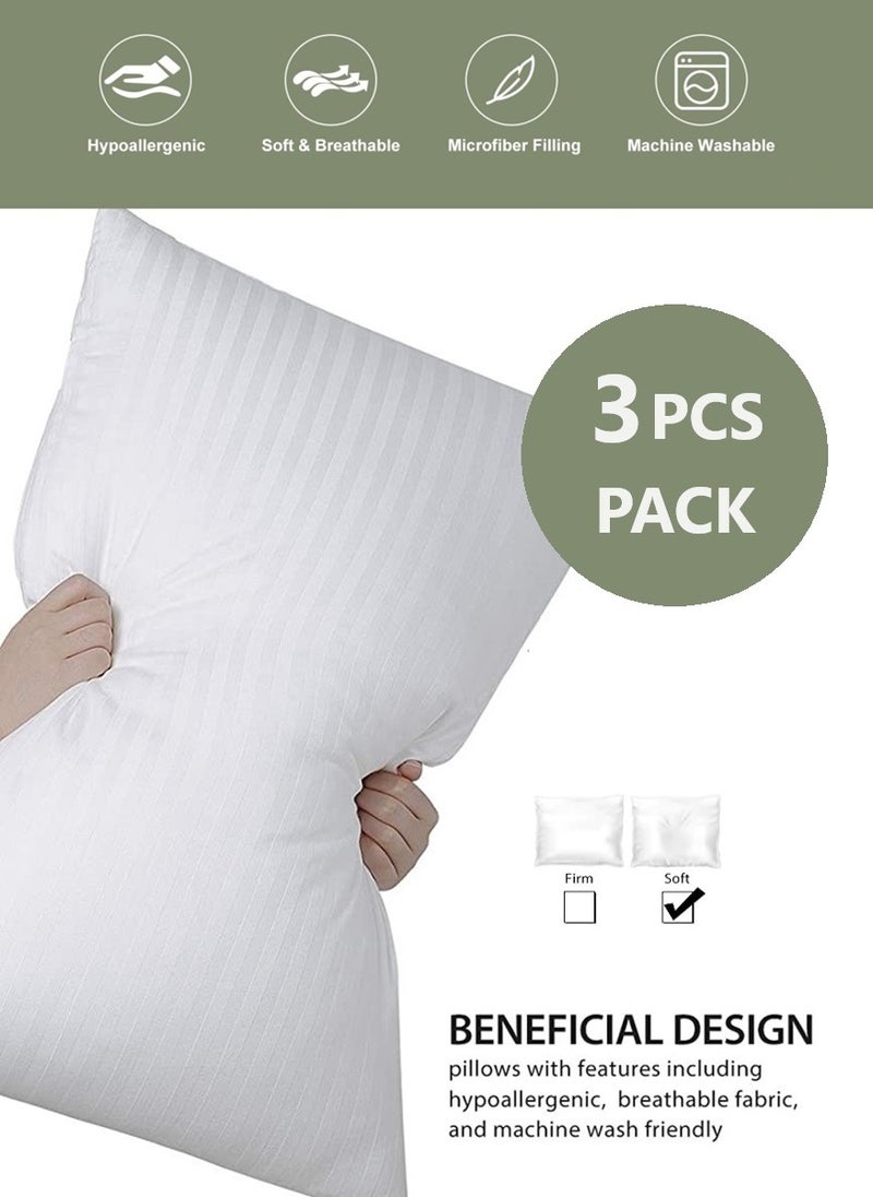 Pack of 3 Set Cotton Pillow -Stripe Fabric -White 50X90cm Made in Uae
