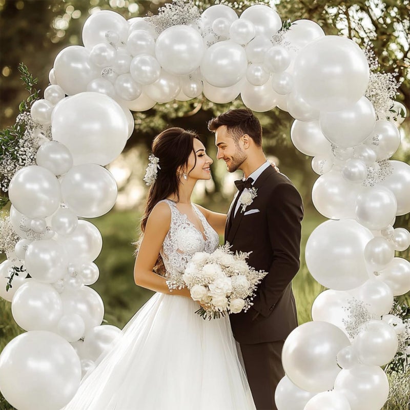 Zesliwy Pearl White Balloon Arch Kit,Double Stuffed Pastel White Cream Ivory Balloons Garland Kit Different Sizes 18/12/10/5 inch White Latex Balloon for Wedding Birthday Bridal Shower Party Decorations - Image 5