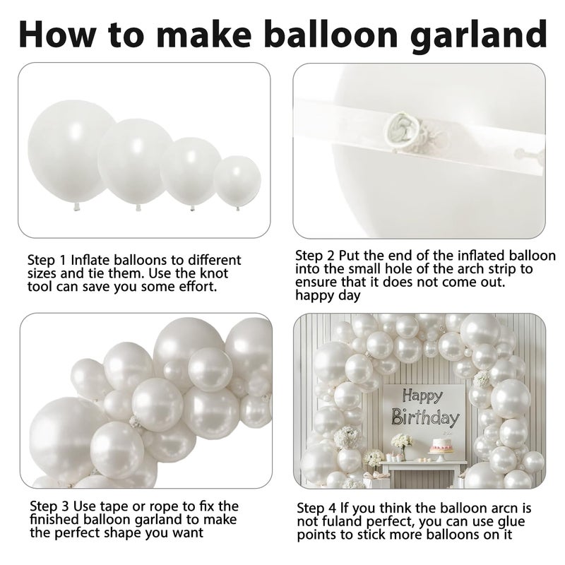 Zesliwy Pearl White Balloon Arch Kit,Double Stuffed Pastel White Cream Ivory Balloons Garland Kit Different Sizes 18/12/10/5 inch White Latex Balloon for Wedding Birthday Bridal Shower Party Decorations - Image 4