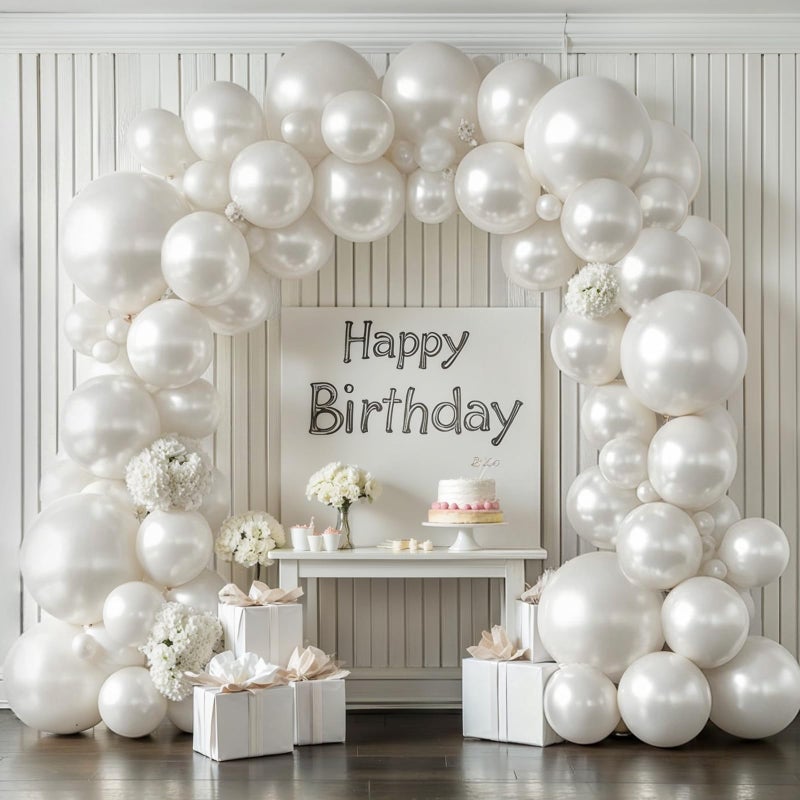 Zesliwy Pearl White Balloon Arch Kit,Double Stuffed Pastel White Cream Ivory Balloons Garland Kit Different Sizes 18/12/10/5 inch White Latex Balloon for Wedding Birthday Bridal Shower Party Decorations - Image 1