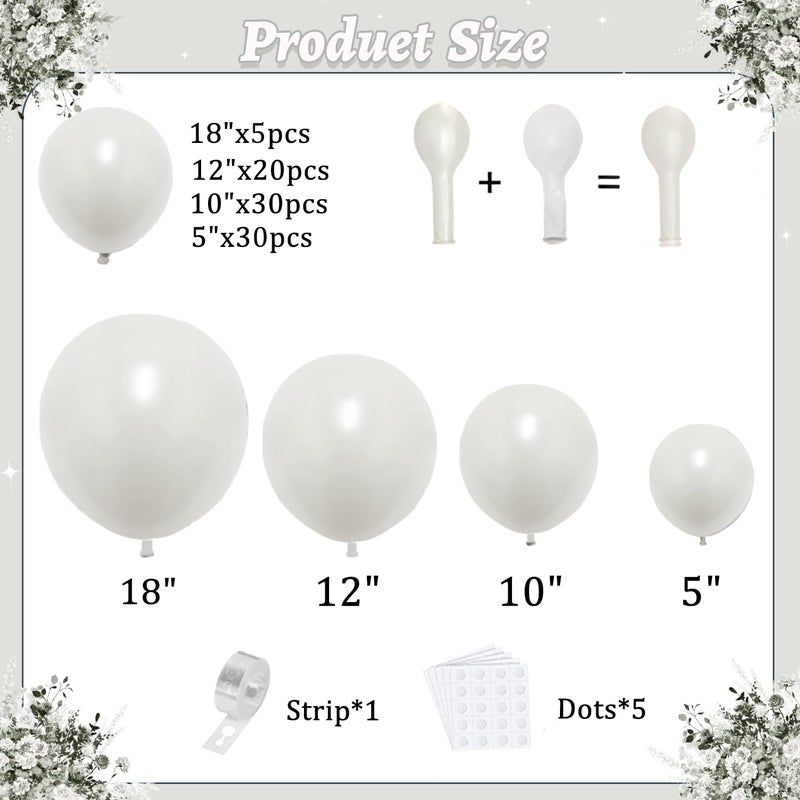 Zesliwy Pearl White Balloon Arch Kit,Double Stuffed Pastel White Cream Ivory Balloons Garland Kit Different Sizes 18/12/10/5 inch White Latex Balloon for Wedding Birthday Bridal Shower Party Decorations - Image 2