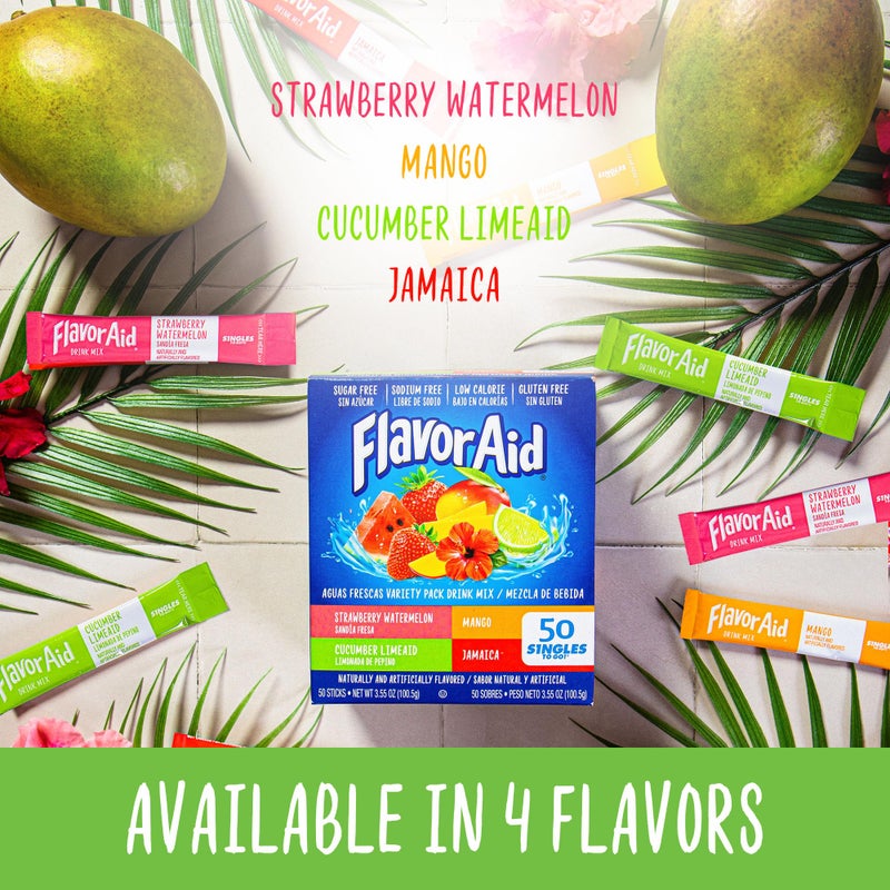 Flavor Aid Aguas Frescas Singles To Go Variety Pack, Powdered Drink Mix, 1 Box (50 Single Servings) - Image 3