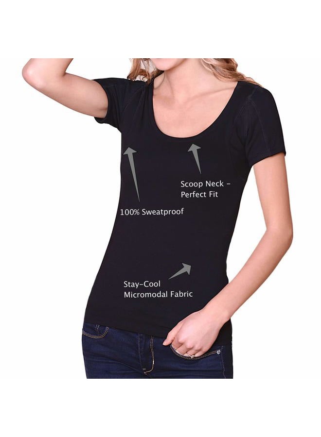 Sweatshield Undershirts Sweatproof for Women, Scoop Neck, Black, Sweat Pads (Medium) - Image 2
