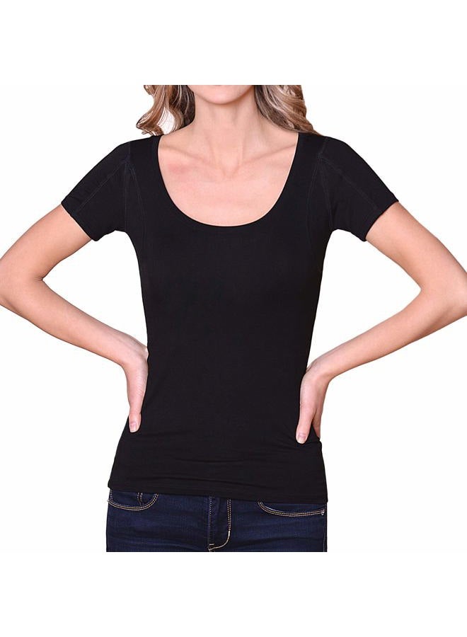 Sweatshield Undershirts Sweatproof for Women, Scoop Neck, Black, Sweat Pads (Medium) - Image 1