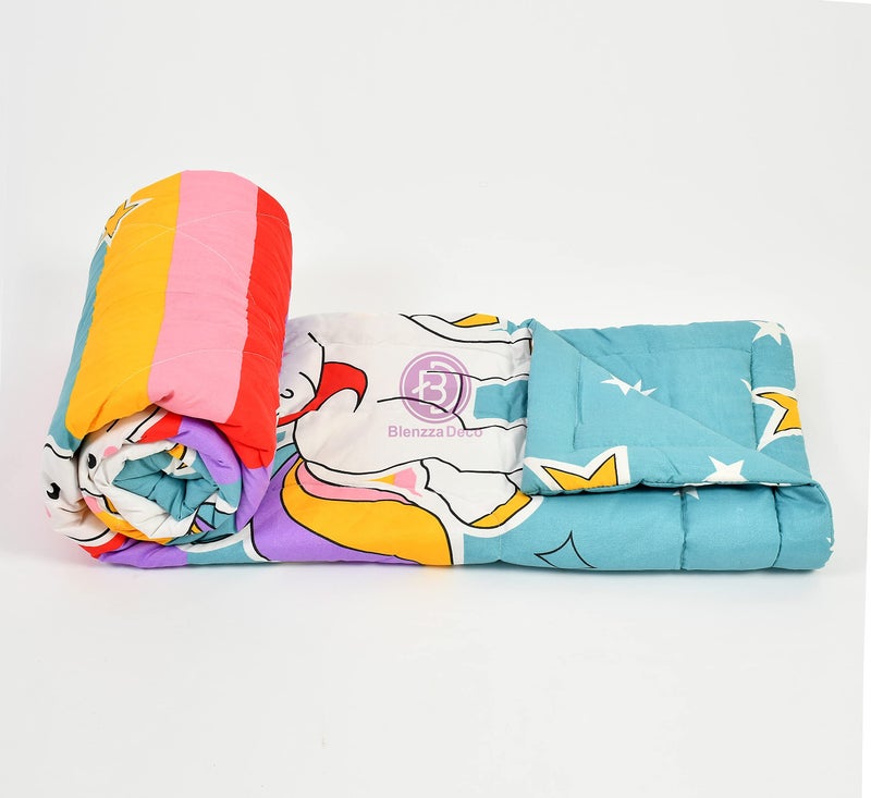 Blenzza Deco™ Glace Cotton Nursery Print Single Bed Reversible Kids Comforter Set(1 Single Bed Comforter,1 Single Bedsheet & 1 Pillow Cover, 180 TC) Star Moon Unicorn - Image 4
