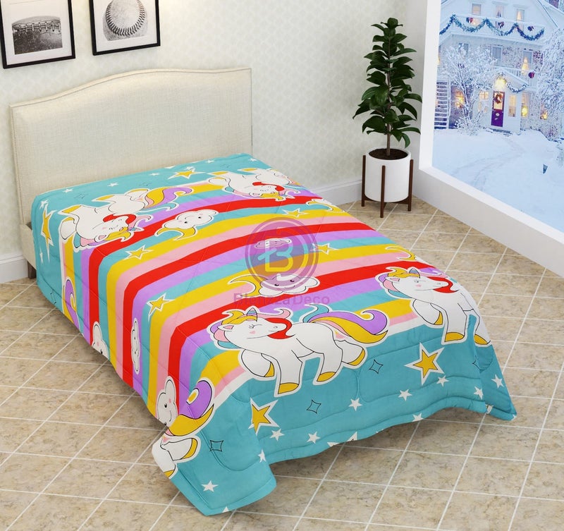Blenzza Deco™ Glace Cotton Nursery Print Single Bed Reversible Kids Comforter Set(1 Single Bed Comforter,1 Single Bedsheet & 1 Pillow Cover, 180 TC) Star Moon Unicorn - Image 3