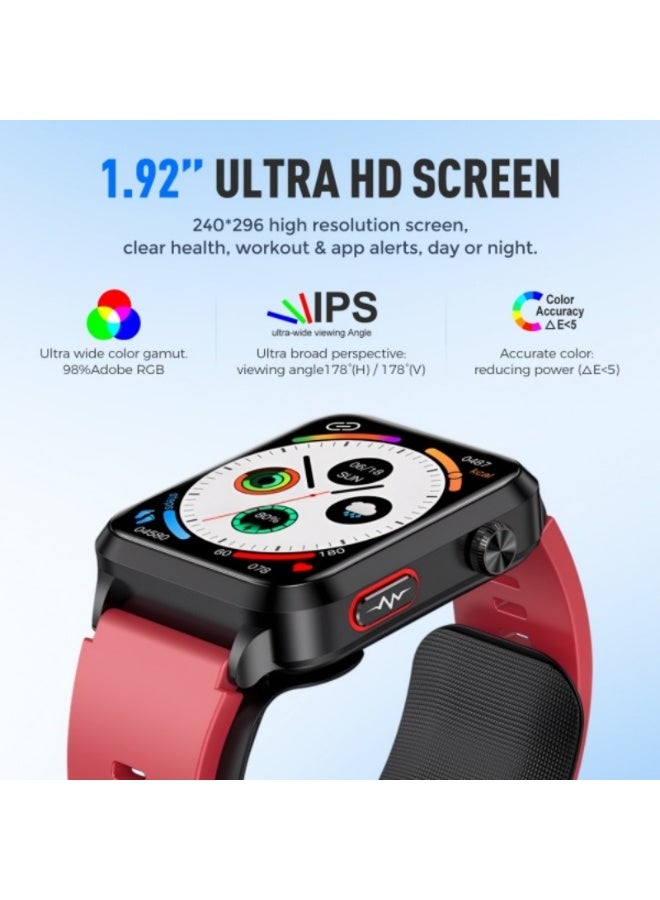 Domars Smartwatch for Women Men Fitness 1.92" HD IPS Touchscreen with Sports Modes Heart Rate Sleep Monitor Waterproof Bluetooth Calls Music Control Smart Watch Compatible with Android and iOS Red - Image 2