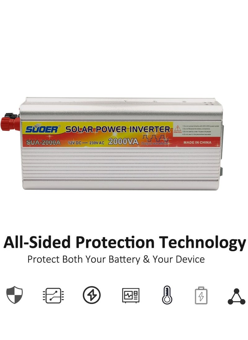 سوير - محول طاقة شمسية من تيار مستمر إلى تيار متردد DC12V إلى AC230V عاكس 2000VA - SUOER SUA2000A - Image 1