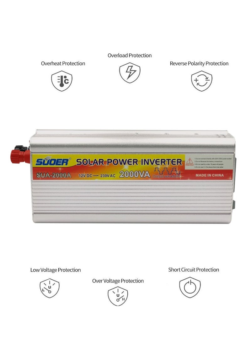 سوير - محول طاقة شمسية من تيار مستمر إلى تيار متردد DC12V إلى AC230V عاكس 2000VA - SUOER SUA2000A - Image 1