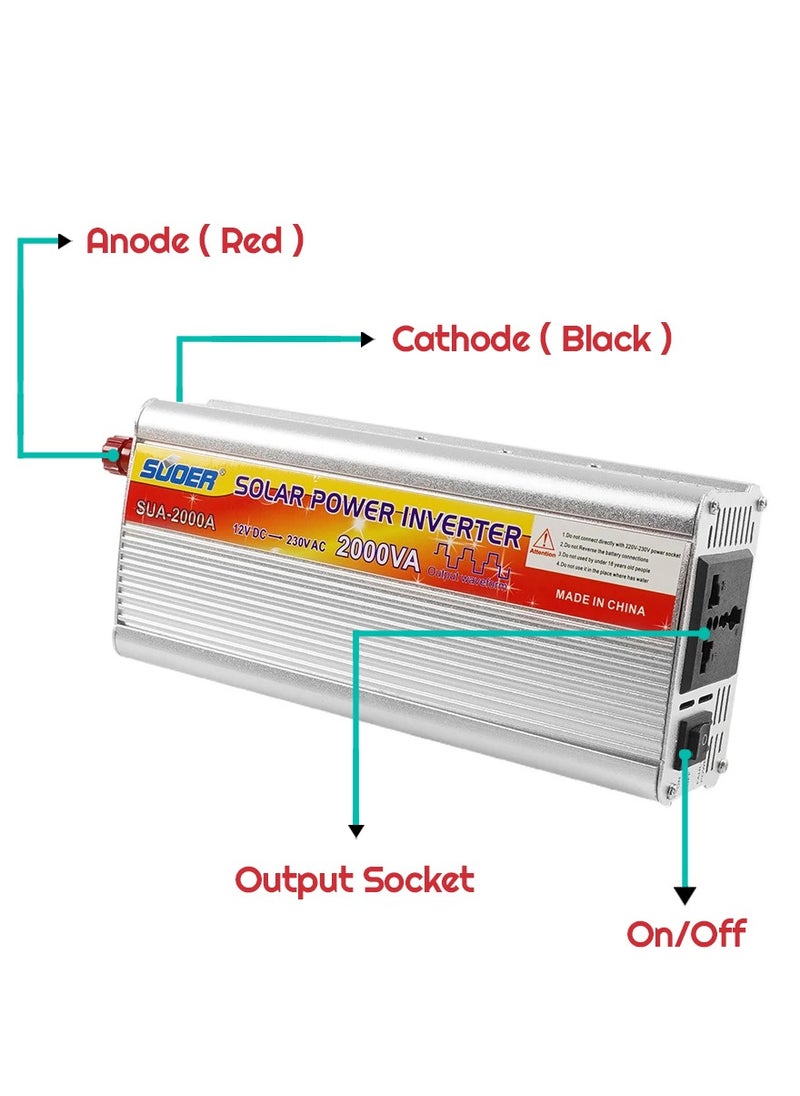 سوير - محول طاقة شمسية من تيار مستمر إلى تيار متردد DC12V إلى AC230V عاكس 2000VA - SUOER SUA2000A - Image 1