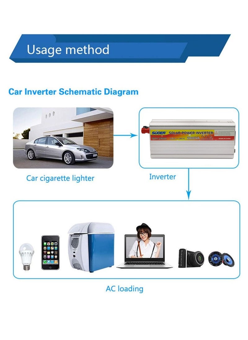 سوير - محول طاقة شمسية من تيار مستمر إلى تيار متردد DC12V إلى AC230V عاكس 2000VA - SUOER SUA2000A - Image 1