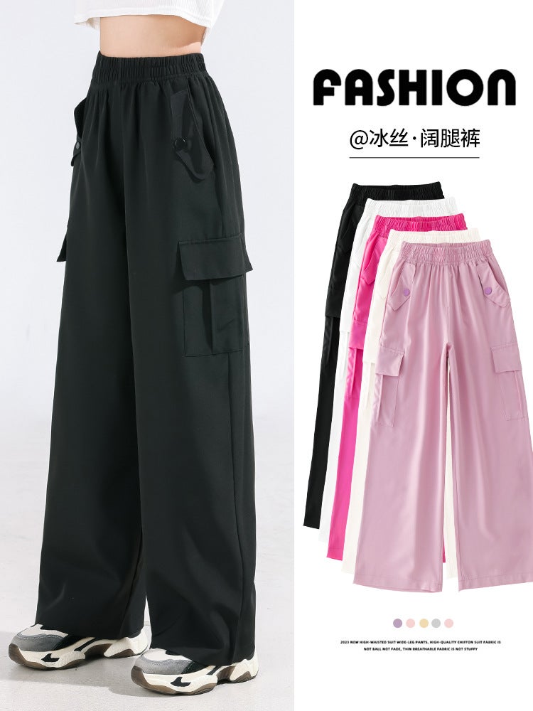 Girls' Workwear Wide Leg Pants Children'S 2024 Style Big Children'S Western Style Ice Silk Pants Summer Casual Pants Summer - Image 2