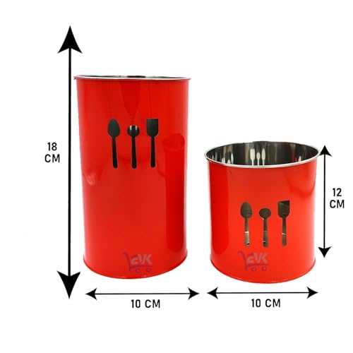 EVK® Self Draining Tableware Storage Box - Spoon, Knife, Fork, Chopstick, Stainless Steel Cutlery Holder Organizer Stand for Kitchen (EVK-Big & small Spoon Cutlery-RED) - Image 5
